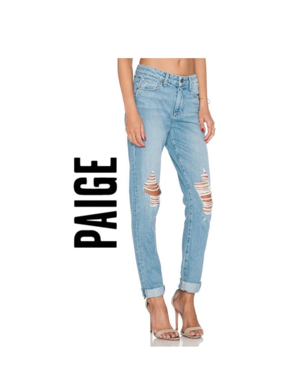 PAIGE Light Wash Distressed Boyfriend Jeans